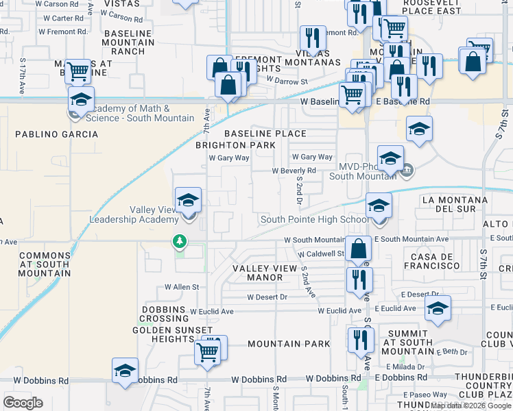 map of restaurants, bars, coffee shops, grocery stores, and more near 424 West Latona Road in Phoenix
