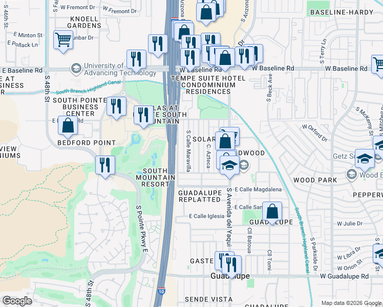 map of restaurants, bars, coffee shops, grocery stores, and more near 8222 Calle Sahuaro in Guadalupe