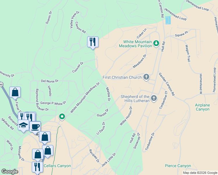 map of restaurants, bars, coffee shops, grocery stores, and more near 102 Marble Court in Ruidoso