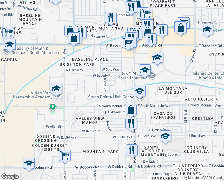 map of restaurants, bars, coffee shops, grocery stores, and more near 207 West Latona Road in Phoenix