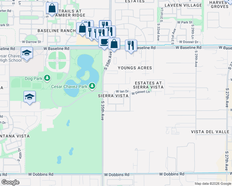 map of restaurants, bars, coffee shops, grocery stores, and more near 3330 West Latona Road in Phoenix