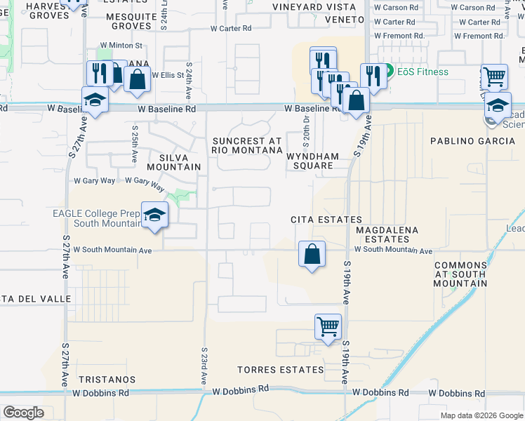 map of restaurants, bars, coffee shops, grocery stores, and more near 2119 West Desert Lane in Phoenix