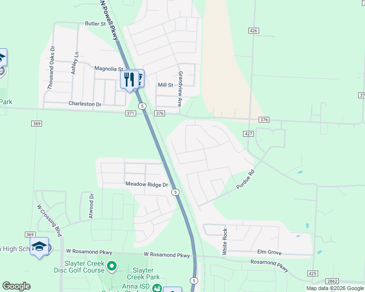 map of restaurants, bars, coffee shops, grocery stores, and more near 2328 Stefani Street in Anna