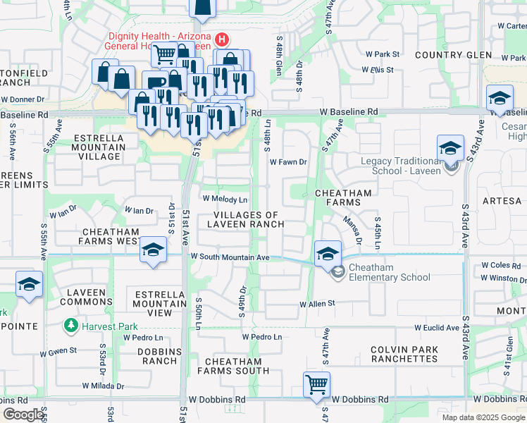 map of restaurants, bars, coffee shops, grocery stores, and more near 8110 South 48th Lane in Phoenix