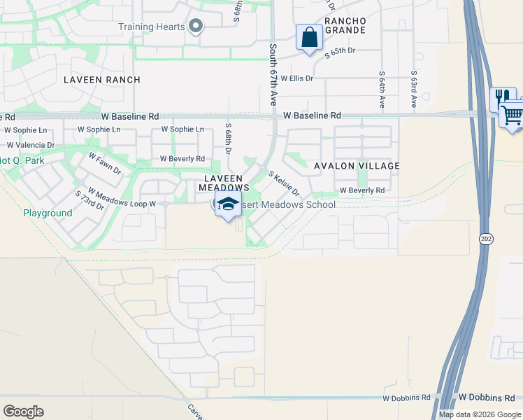 map of restaurants, bars, coffee shops, grocery stores, and more near 6817 West Gary Way in Phoenix