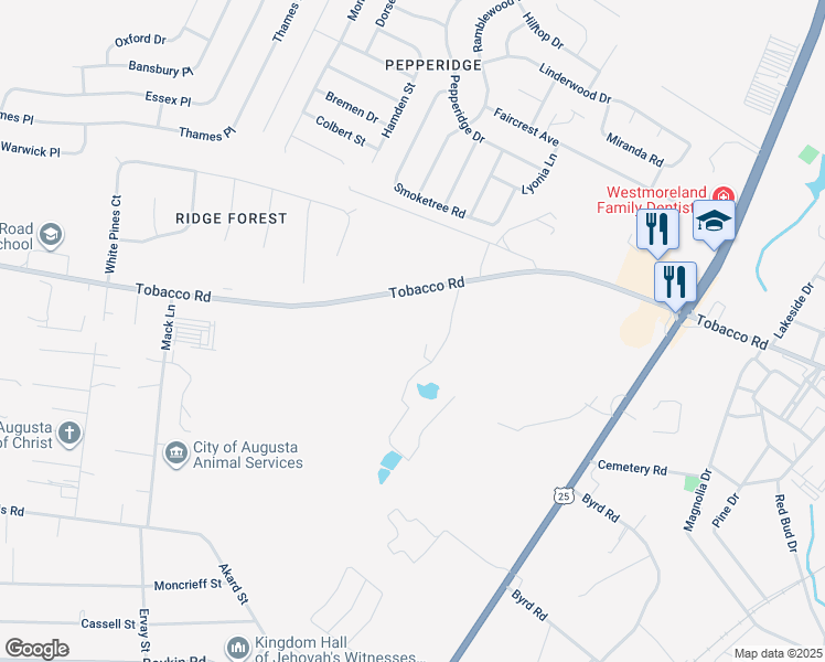 map of restaurants, bars, coffee shops, grocery stores, and more near 2324 Tobacco Road in Augusta