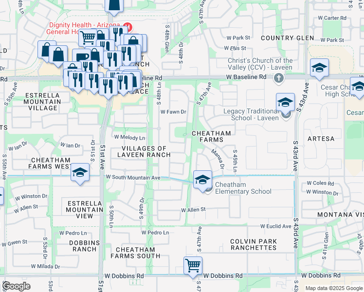 map of restaurants, bars, coffee shops, grocery stores, and more near 4721 West Gary Way in Laveen