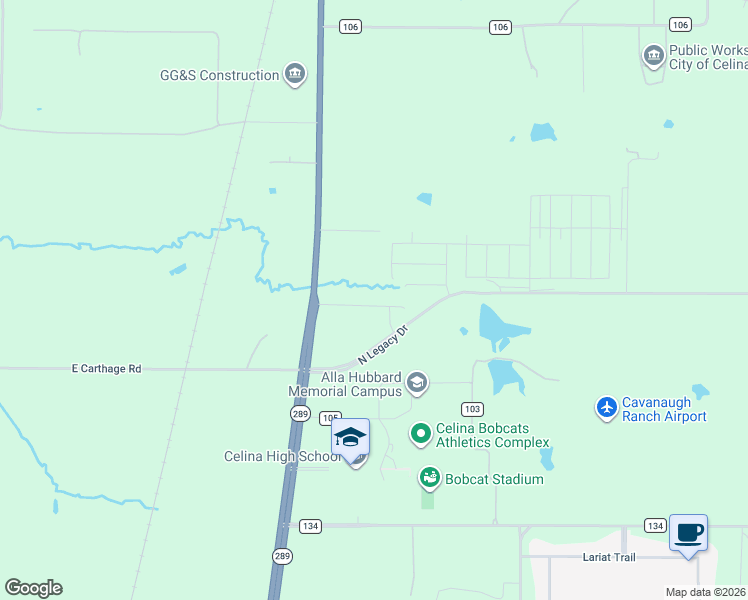 map of restaurants, bars, coffee shops, grocery stores, and more near 1129 Rountree Court in Celina