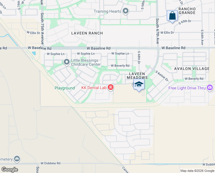 map of restaurants, bars, coffee shops, grocery stores, and more near 8131 South 70th Lane in Phoenix
