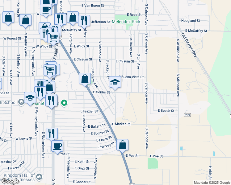 map of restaurants, bars, coffee shops, grocery stores, and more near 600 East Hobbs Street in Roswell