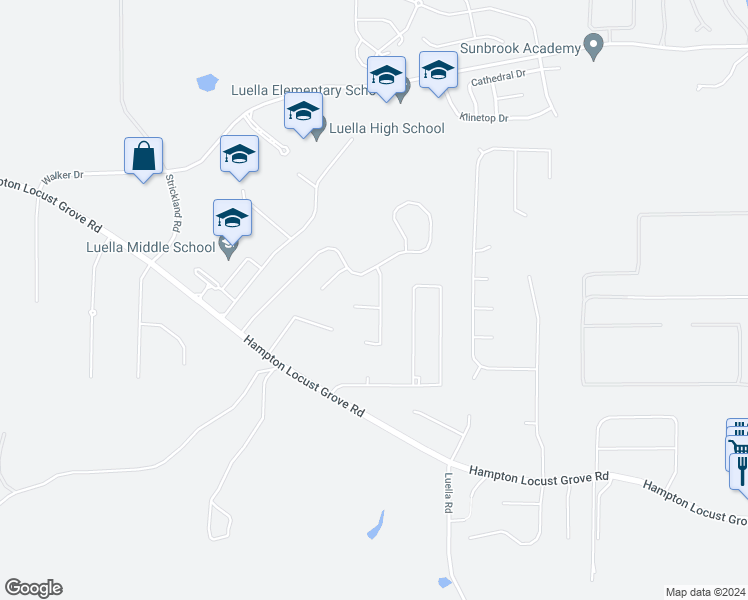map of restaurants, bars, coffee shops, grocery stores, and more near 612 Everlasting Way in Locust Grove
