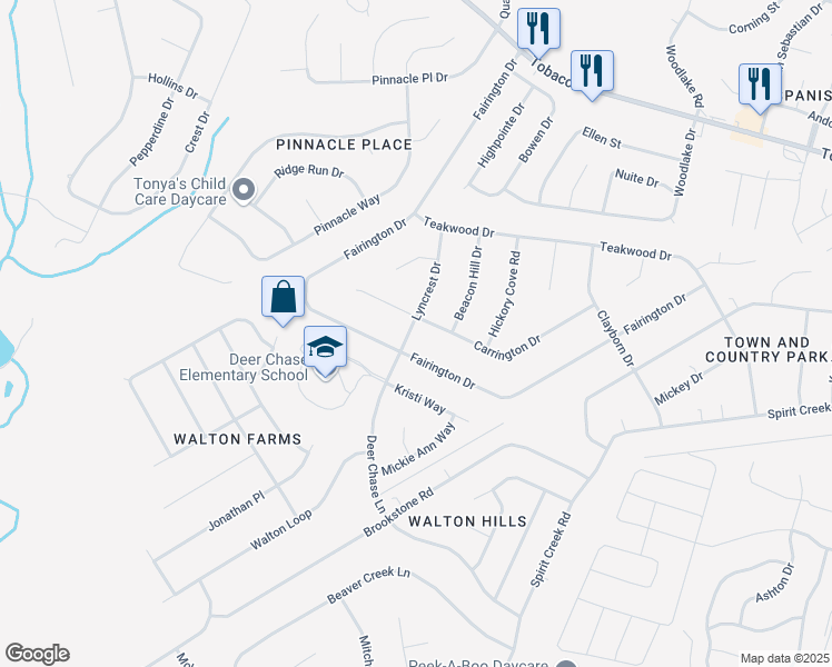 map of restaurants, bars, coffee shops, grocery stores, and more near 3726 Lyncrest Drive in Hephzibah