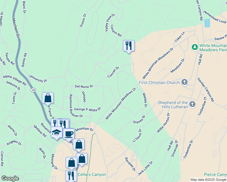 map of restaurants, bars, coffee shops, grocery stores, and more near 100-164 Del Norte Dr in Ruidoso