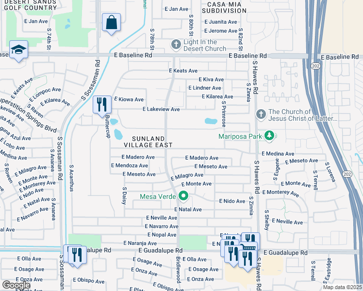 map of restaurants, bars, coffee shops, grocery stores, and more near 8048 East Medina Avenue in Mesa