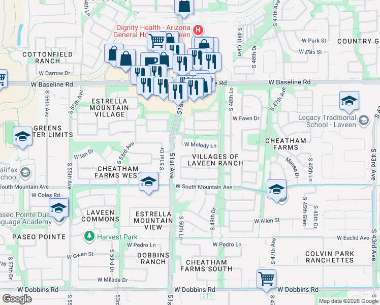 map of restaurants, bars, coffee shops, grocery stores, and more near 5011 West Gary Way in Phoenix