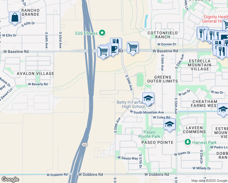 map of restaurants, bars, coffee shops, grocery stores, and more near 8370 South 59th Avenue in Phoenix