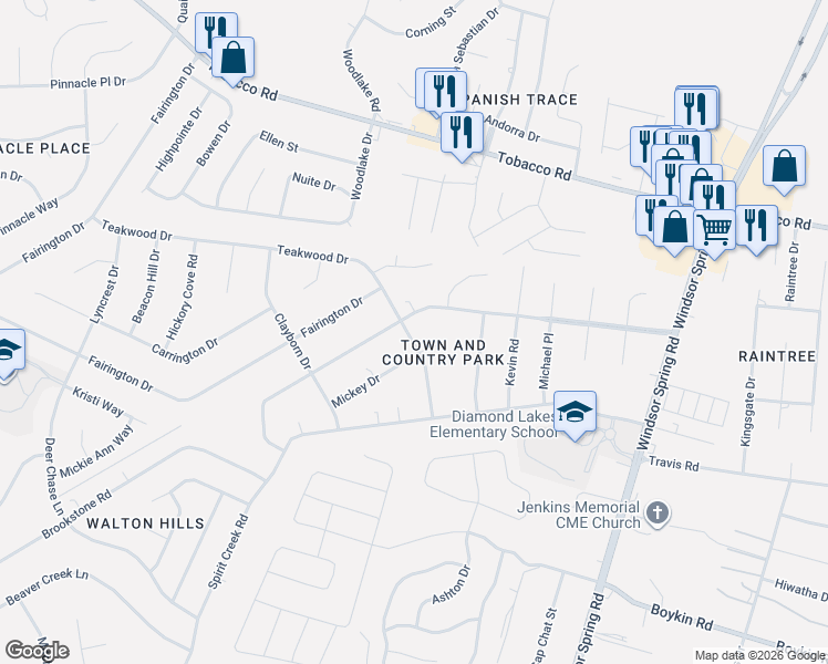 map of restaurants, bars, coffee shops, grocery stores, and more near 2503 Mickey Drive in Hephzibah
