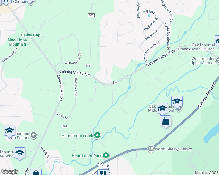 map of restaurants, bars, coffee shops, grocery stores, and more near 4957 Cahaba Valley Trce in Birmingham