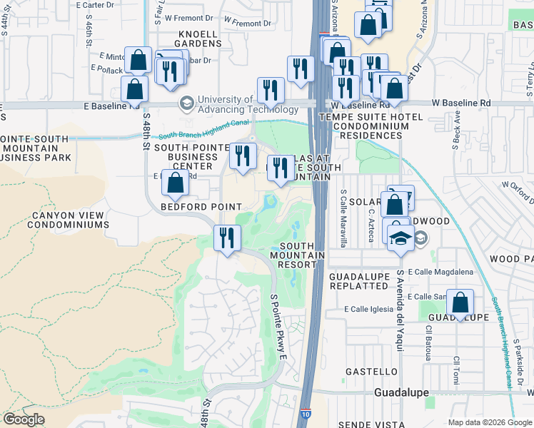 map of restaurants, bars, coffee shops, grocery stores, and more near 8000 Arizona Grand Parkway in Phoenix