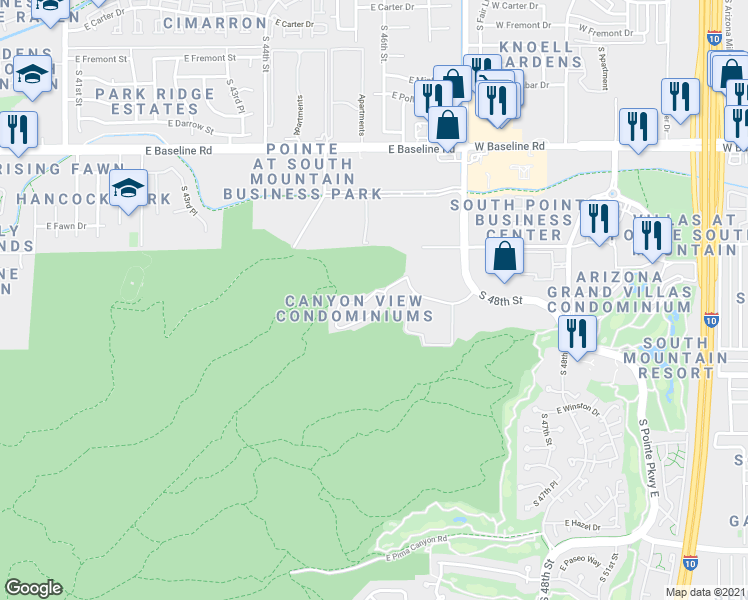 map of restaurants, bars, coffee shops, grocery stores, and more near 4647 East Francisco Drive in Phoenix
