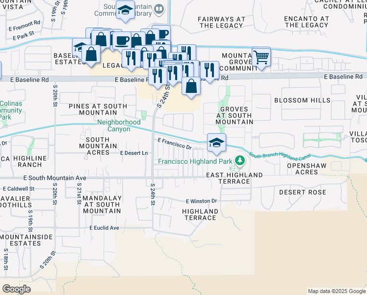 map of restaurants, bars, coffee shops, grocery stores, and more near 7916 South 25th Street in Phoenix
