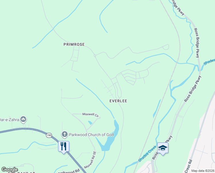 map of restaurants, bars, coffee shops, grocery stores, and more near 156 Maxwell Circle in Bessemer