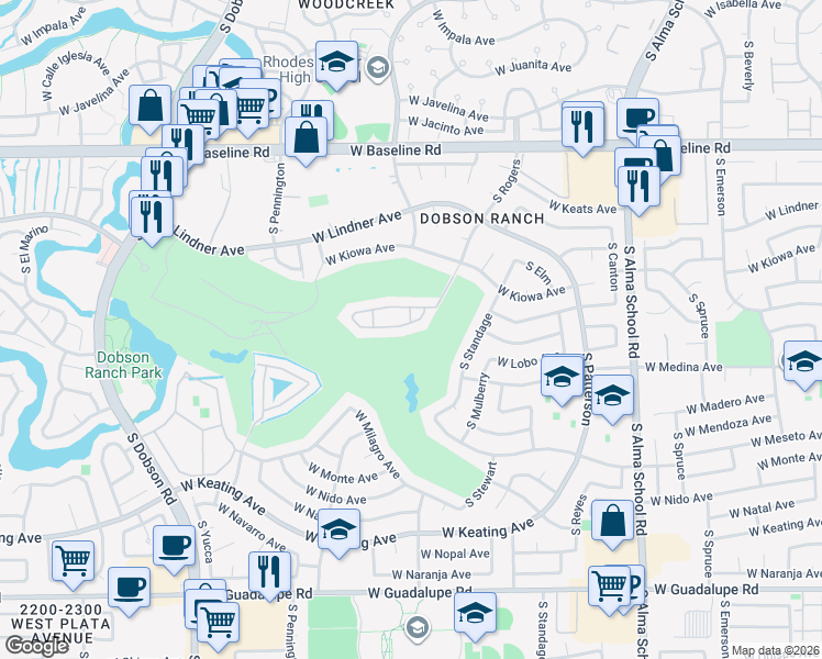 map of restaurants, bars, coffee shops, grocery stores, and more near 2322 South Rogers in Mesa