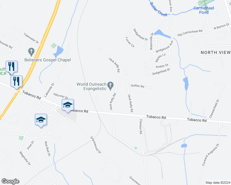 map of restaurants, bars, coffee shops, grocery stores, and more near 3522 Jack Kelly Road in Augusta