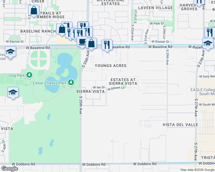 map of restaurants, bars, coffee shops, grocery stores, and more near 8017 South 33rd Drive in Phoenix
