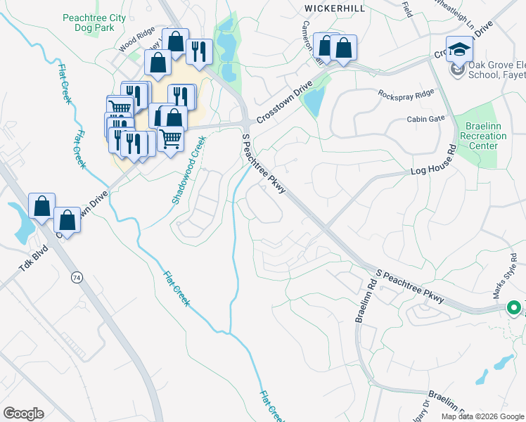 map of restaurants, bars, coffee shops, grocery stores, and more near 100 Peachtree Station Circle in Peachtree City