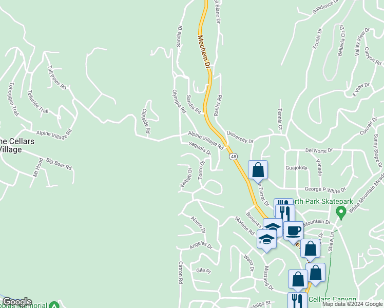 map of restaurants, bars, coffee shops, grocery stores, and more near Tahoe Drive in Ruidoso