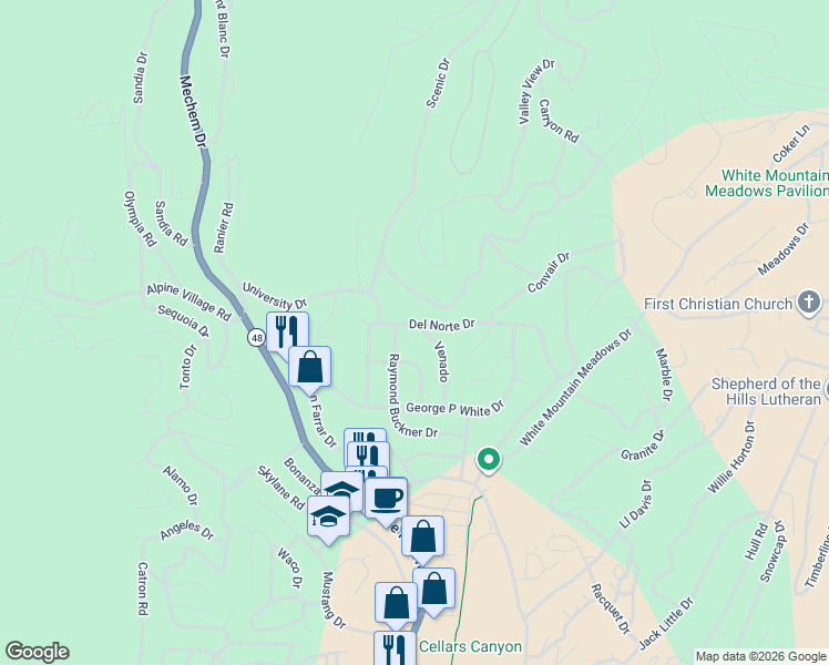 map of restaurants, bars, coffee shops, grocery stores, and more near 299 Venado in Ruidoso
