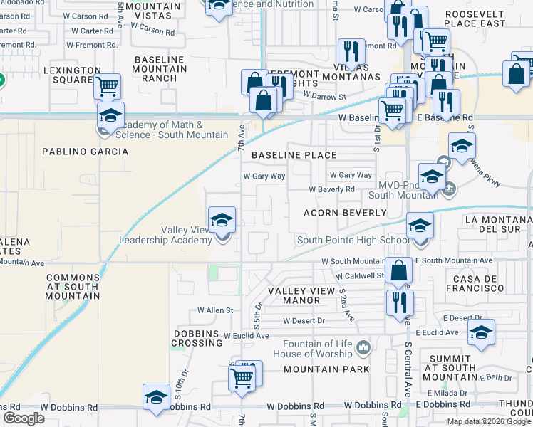 map of restaurants, bars, coffee shops, grocery stores, and more near 521 West Ian Drive in Phoenix