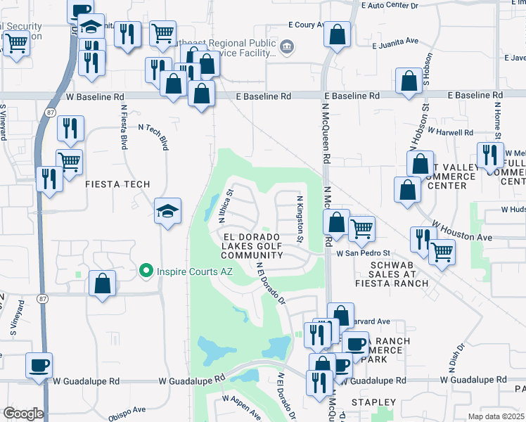 map of restaurants, bars, coffee shops, grocery stores, and more near 1312 North Jackson Street in Gilbert