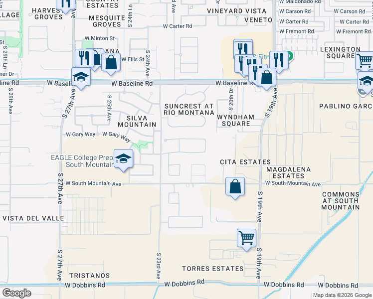 map of restaurants, bars, coffee shops, grocery stores, and more near 2145 West Ian Drive in Phoenix