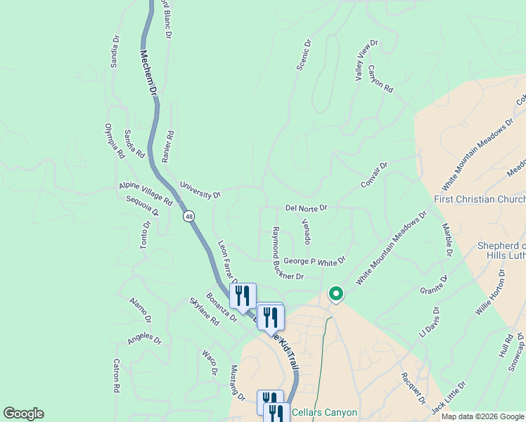 map of restaurants, bars, coffee shops, grocery stores, and more near 260-298 University Dr in Ruidoso