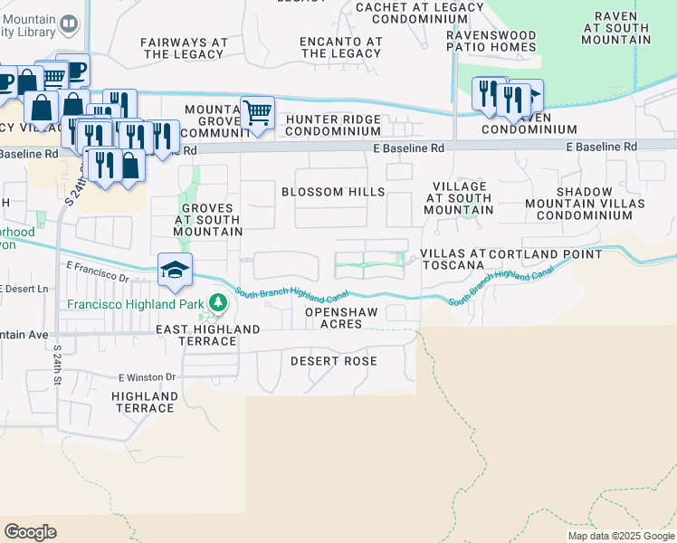 map of restaurants, bars, coffee shops, grocery stores, and more near 3009 East Gary Way in Phoenix