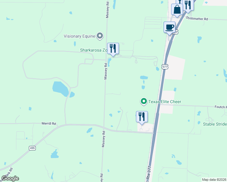 map of restaurants, bars, coffee shops, grocery stores, and more near 11410 Massey Road in Pilot Point