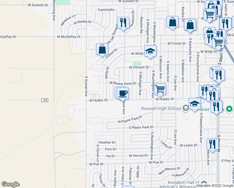 map of restaurants, bars, coffee shops, grocery stores, and more near 1009 Plaza Del Sol in Roswell