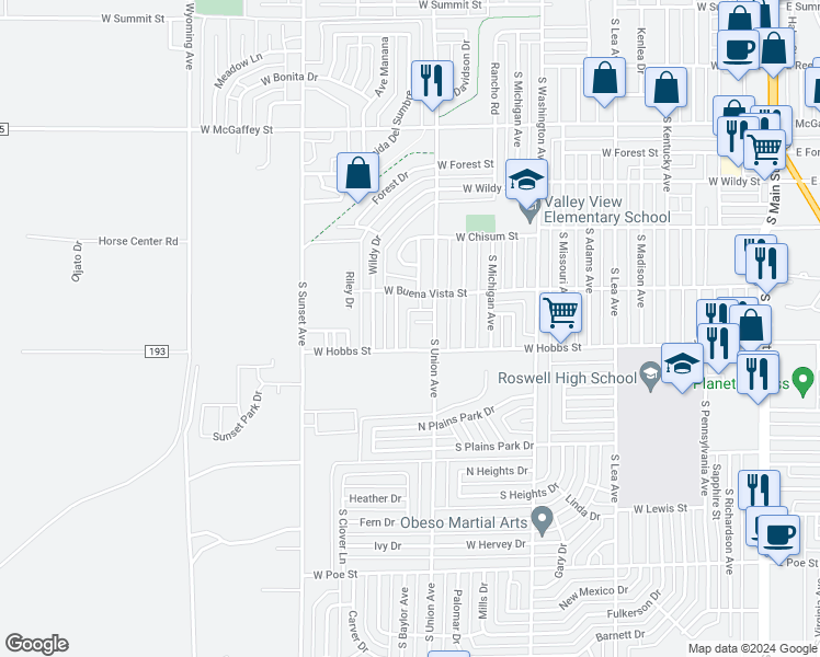 map of restaurants, bars, coffee shops, grocery stores, and more near 1014 Plaza Del Sol in Roswell