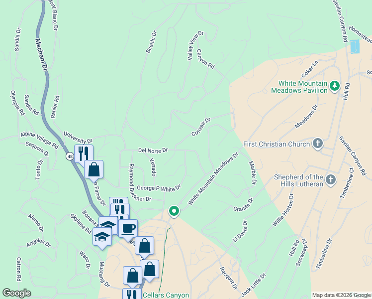 map of restaurants, bars, coffee shops, grocery stores, and more near 182 Del Norte Dr in Ruidoso