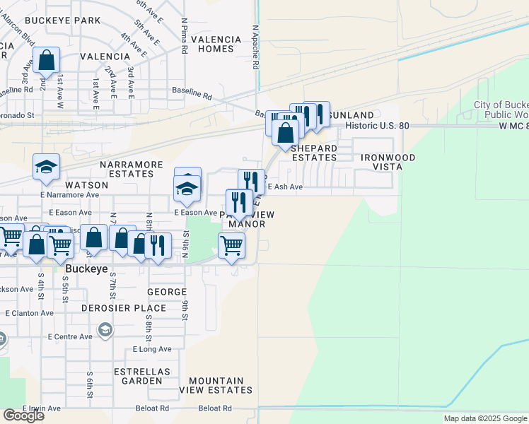 map of restaurants, bars, coffee shops, grocery stores, and more near 410 West MC 85 in Buckeye