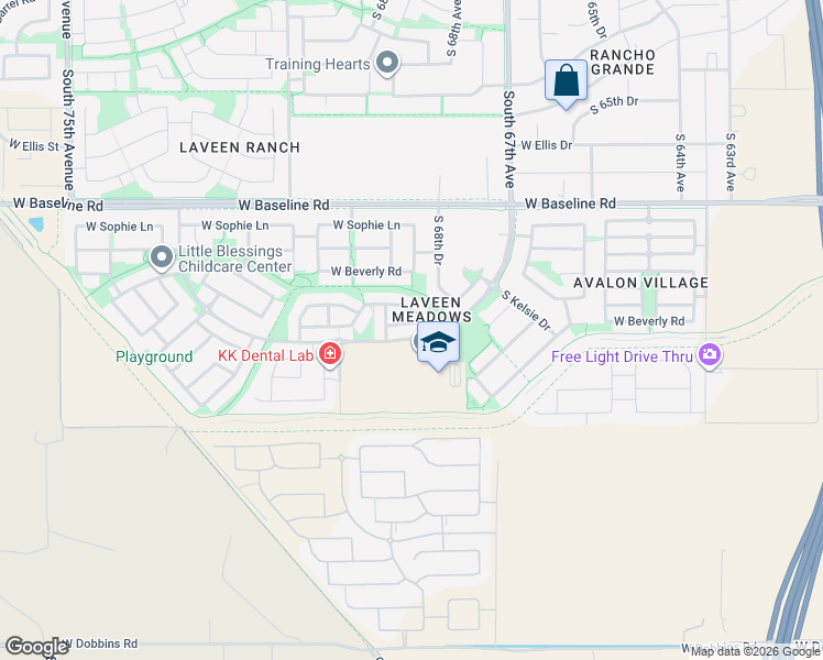 map of restaurants, bars, coffee shops, grocery stores, and more near 6817 West Melody Drive in Phoenix