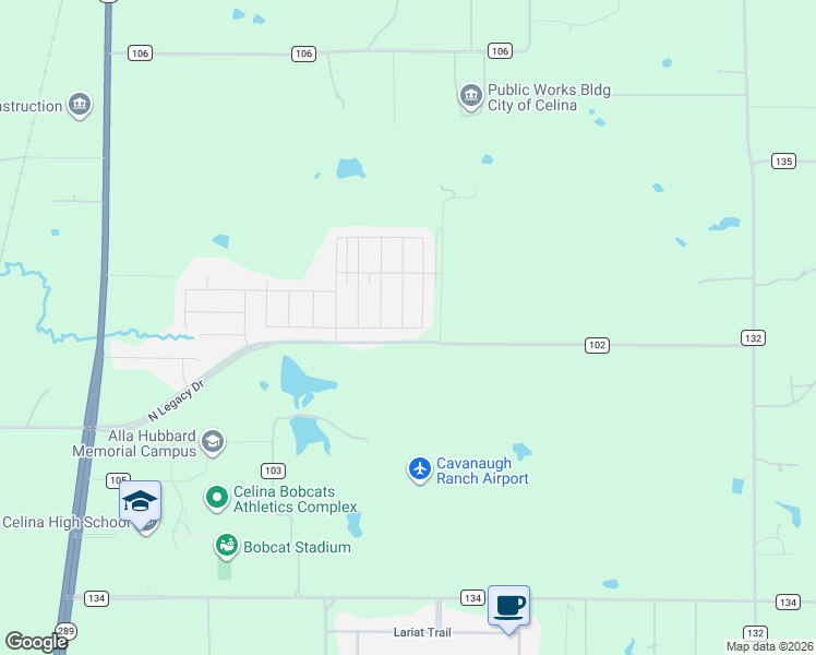 map of restaurants, bars, coffee shops, grocery stores, and more near 3909 Malachite Drive in Celina