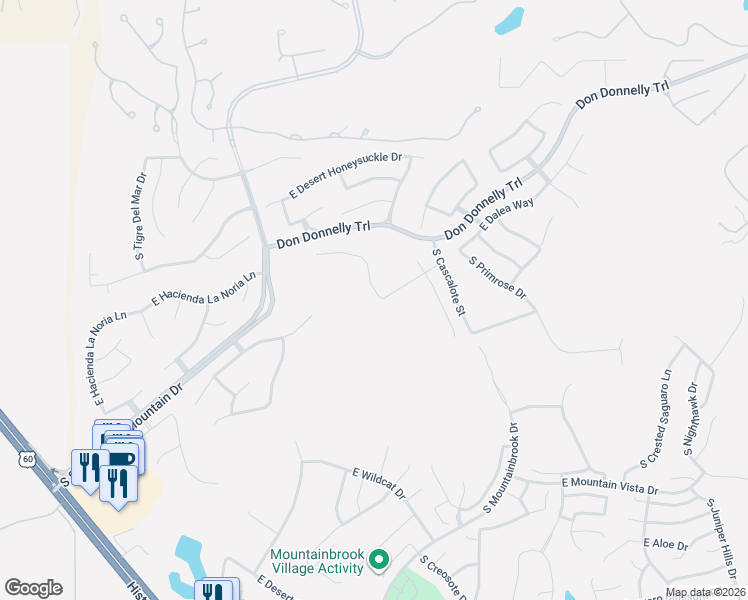 map of restaurants, bars, coffee shops, grocery stores, and more near 7564 East Cliff Rose Trail in Gold Canyon