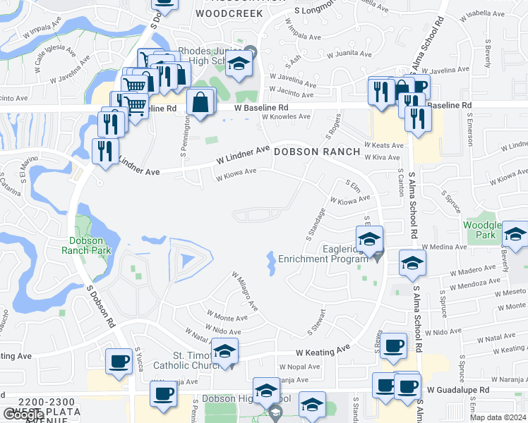 map of restaurants, bars, coffee shops, grocery stores, and more near 2322 South Rogers in Mesa