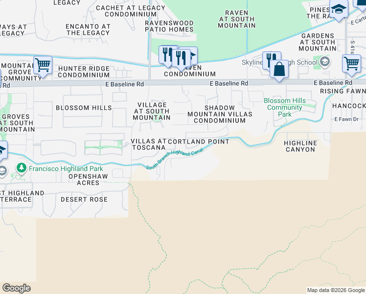 map of restaurants, bars, coffee shops, grocery stores, and more near 8017 South 34th Place in Phoenix