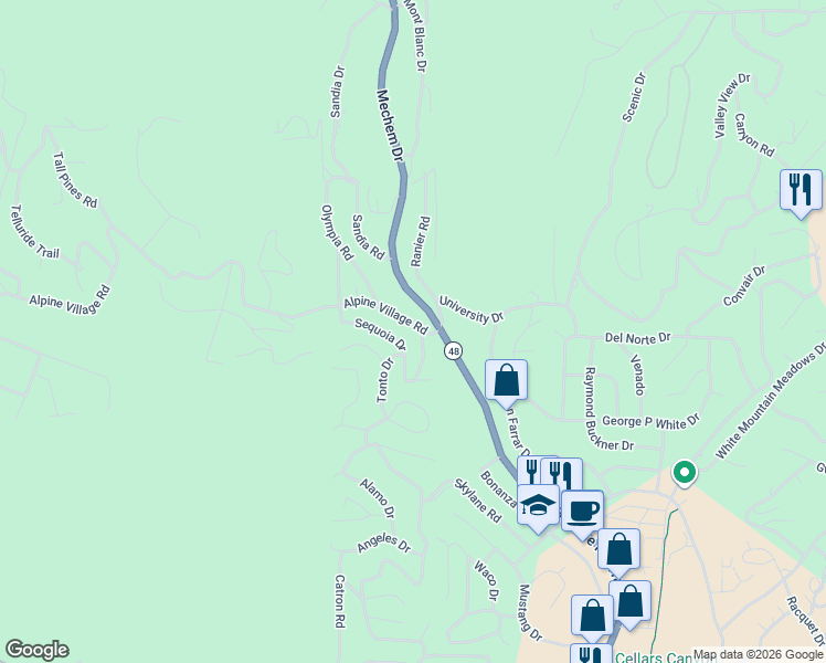 map of restaurants, bars, coffee shops, grocery stores, and more near 105 Alpine Village Road in Ruidoso