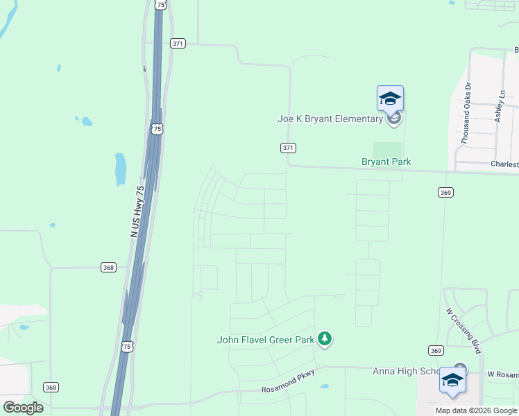 map of restaurants, bars, coffee shops, grocery stores, and more near 2105 Rowan Road in Anna