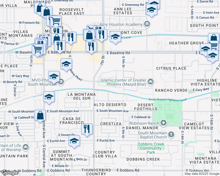 map of restaurants, bars, coffee shops, grocery stores, and more near 809 Gary Lane in Phoenix
